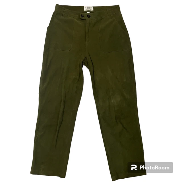 FRAME DENIM Lamb Suede Cropped Pants Hunter Olive Green Size 27