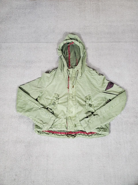 Superdry Military Jacket Youth L Green Long Sleeve Full Zip Hoodie Button Patch