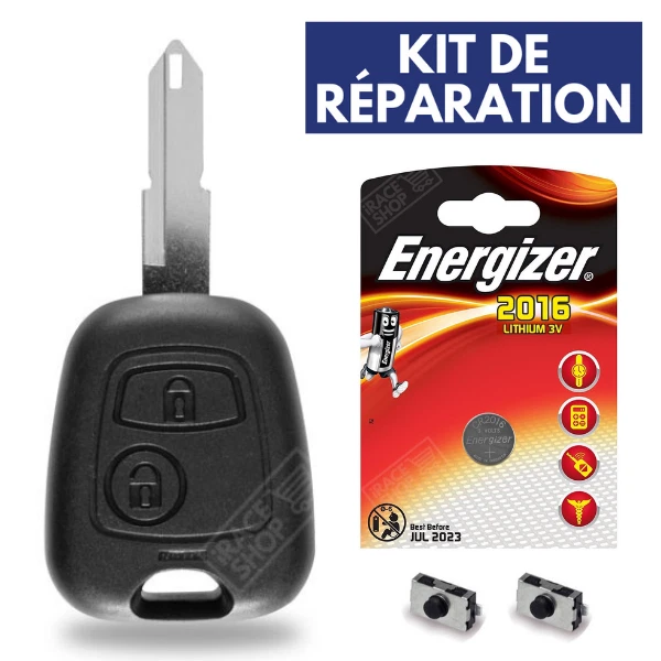 Coque Clé Jongo Compatible Peugeot 106, 206, 206+ | Avec Pile CR2016 | Télécommande 2 Boutons