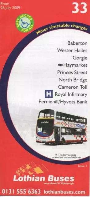 Lothian Buses Bus Timetable - 33 - Baberton-Edinburgh-Ferniehill - July 2009