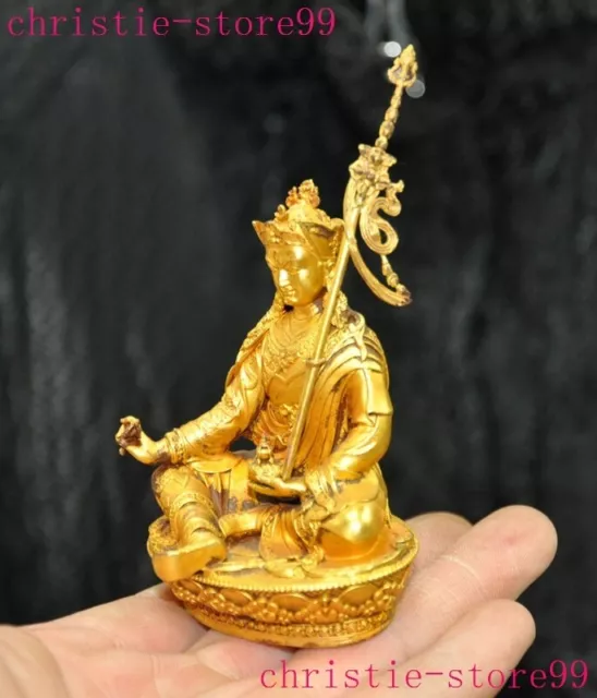 Tibet Buddhism purple bronze 24k gold gilt Rinpoche Padmasambhava Buddha Statue 2