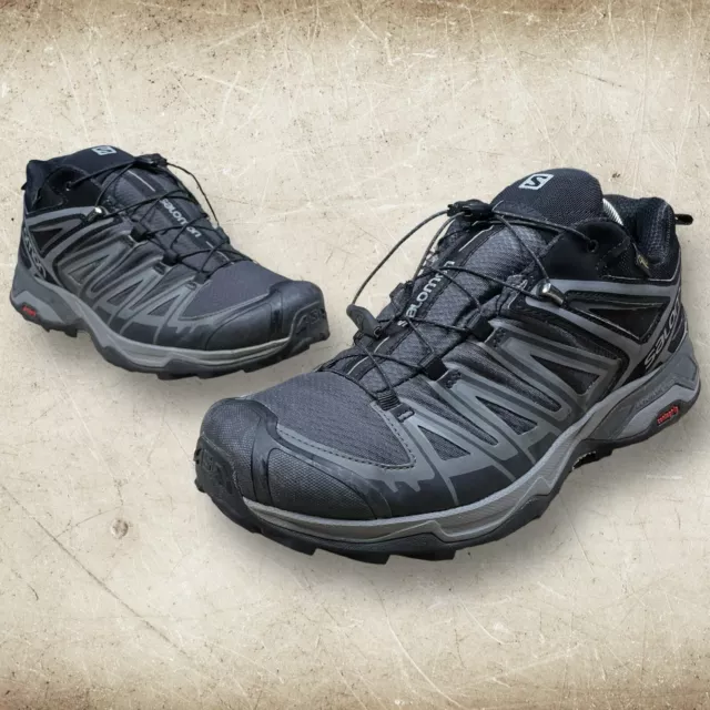 Zapatos para correr Salomon X para hombre Ultra 3 negros/grises exteriores GTX trail talla 10 EE. UU.