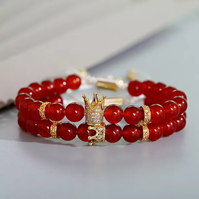 Coppia di braccialetti rossi Bracciale regolabile con perline in pietra... 3