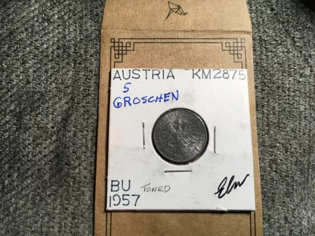 1957 Austria 5 Groschen Coin Brilliant Uncirculated # 1860s 🇦🇹