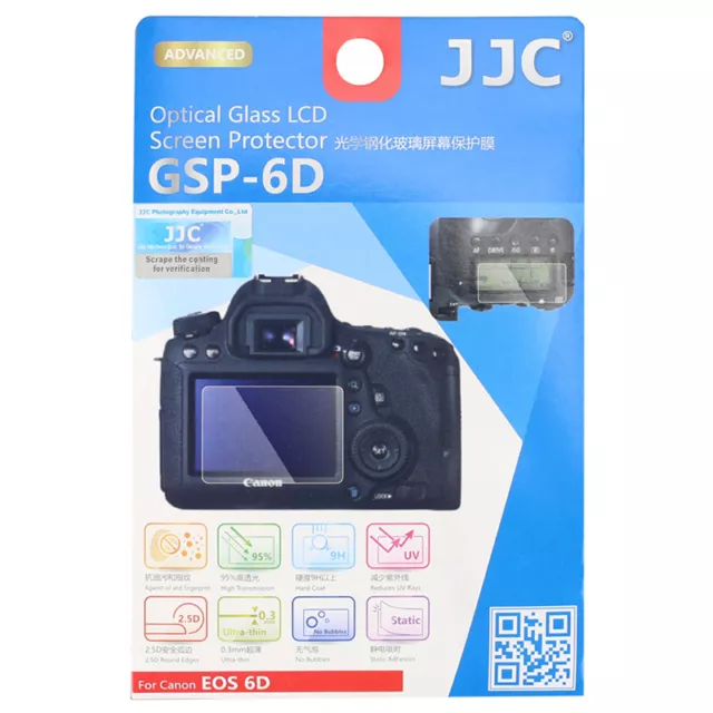 JJC 9H HD Optical Tempered Glass LCD Screen Protector for Canon EOS 6D Camera