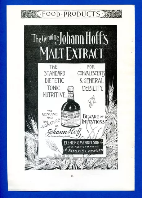 Orig. antique 1892 Johann Hoff's Malt Extract Tonic Nutritive Tonic PRINT AD