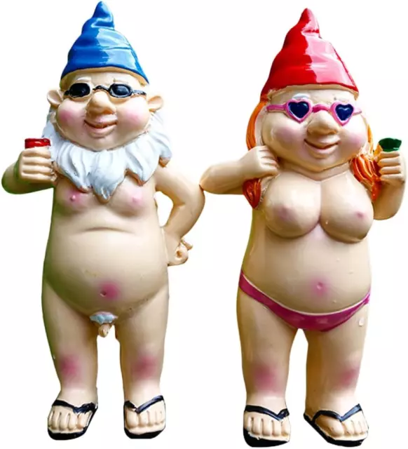 Naked Gnomes Garden Naughty Nude 2 Pcs 4.7 Inch Ornament