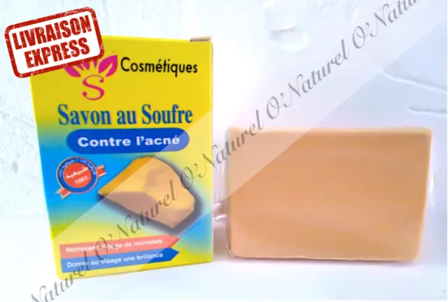 Savon au Soufre 100% Naturel 90g Contre l'Acné Sulfur Soap, Jabón de Azufre
