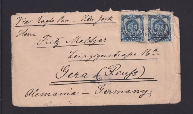 1902 - 2x 5 C. auf Brief aus Durango nach Gera - diverse Transit-o (22122465)