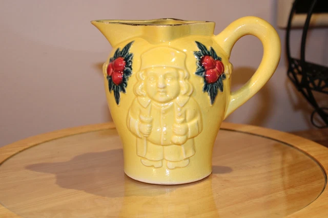Vintage Japan Ceramic Creamer Yellow with Man Pottery Cottage Core Prairie Core