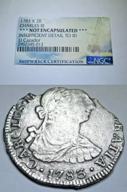 1783 El Cazador Shipwreck Spanish Silver 2 Reales Genuine Antique Pirate Coin