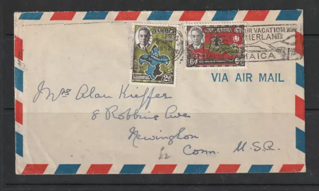 Jamaica 1952 airmail Coverto USA, Scout set used, SPEND YOUR VACATIONN SUMMERLAN