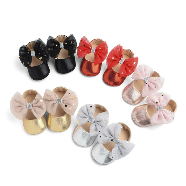 Baby Girls Mary Janes Flat Shoes Prewalkers Bowknot Rubber Sole Princess Shoes