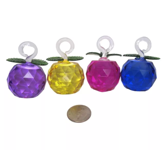 Faceted Crystal Glass Apple Tree Ornament Set of 4 Lamp Chandelier Prisms Balls