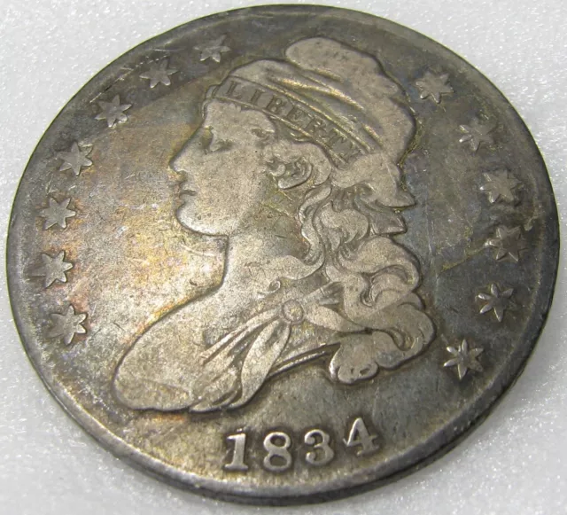 1834 50C/00 CAPPED BUST SILVER HALF DOLLAR SD SL Small Date-Letters-Stars