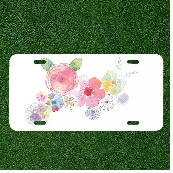 Custom Personalized License Plate Auto Tag With Cute Kids Flowers Design Art