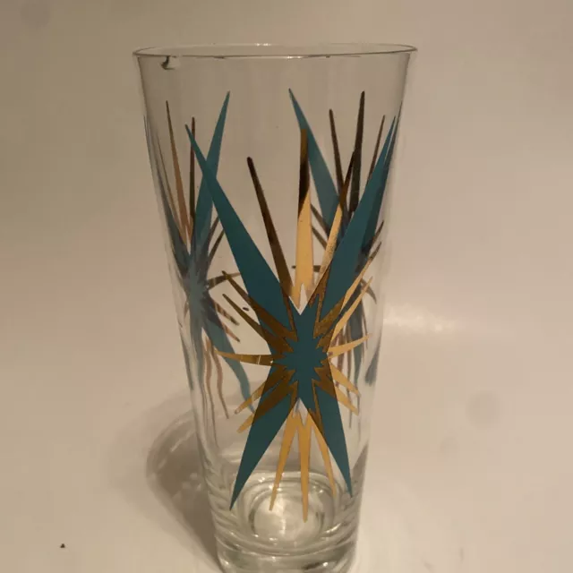 MCM Atomic Starburst Federal Tumbler Barware Glasses Aqua Turquoise Gold 7" 3