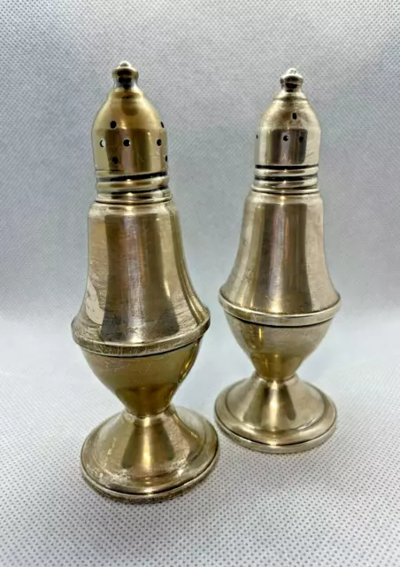 Vtg Raimond Glass Lined Sterling Silver Salt & Pepper Shakers Weighted  4 3/4”