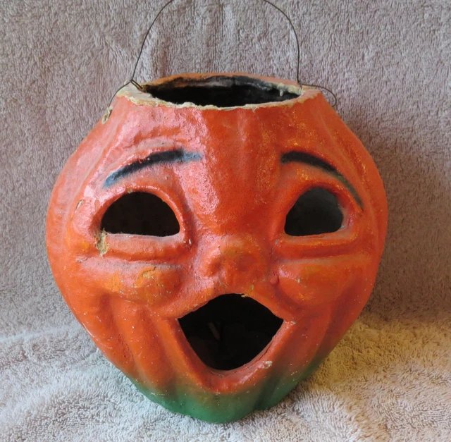 VINTAGE HALLOWEEN PAPER Mache Jack O'Lantern Pumpkin Trick Or Treat