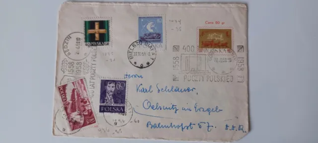 Brief Polska mit Briefmarken 1958 gestempelt Bielsko-B. 27.10.58 + Sonderstempel