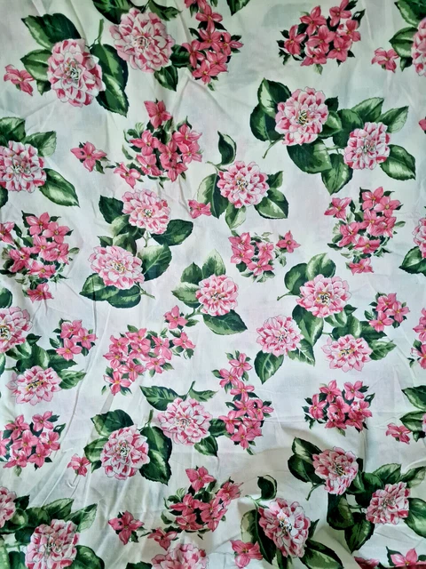 Coupon De Tissu Ancien Fleuri Rose - 58 X 78 Cm - Coton/polyester - France