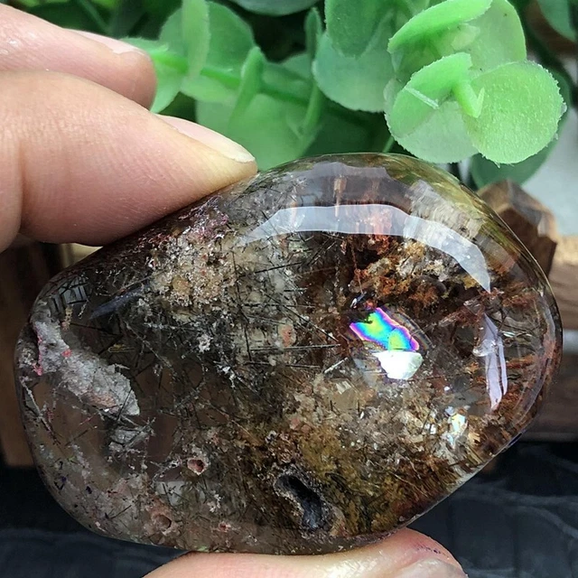 Rare Natural hyaline Phantom Ghost Garden Quartz+black Hair crystal+rainbow 77g