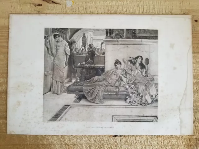 AT THE SHRINE OF VENUS-TADEMA.16.5" x 11" VTG 19TH CENTURY ENGRAVING PRINT*EP2