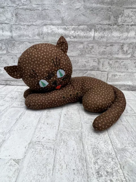 Primitive Handmade Stuffed Calico Fabric Kitty Cat Folk Art Cottage Shelf Sitter