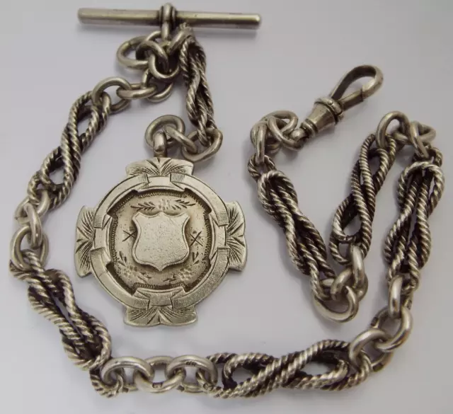 Fabulous V Rare Antique 1901 Sterling Silver Fancy Granny Knot Link Albert Chain