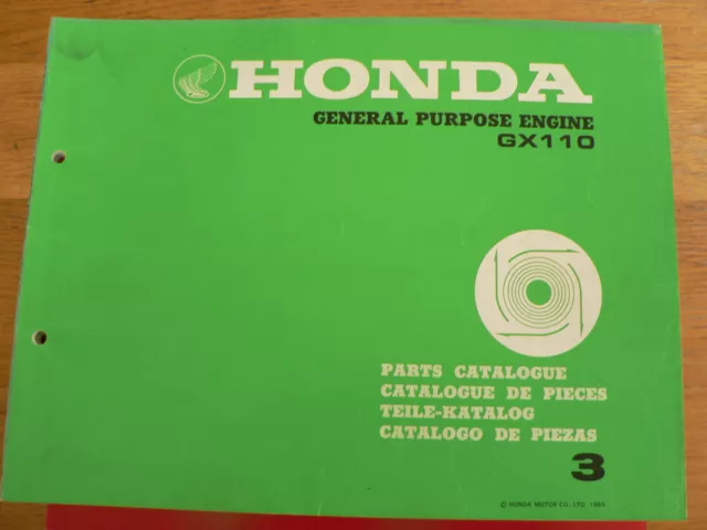 Honda Gx110  Parts Catalogue 3 Factory Book General Purpose Engine