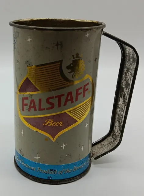 Falstaff Beer Can Cup Mug 12 Oz Tin Metal Advertising Bar Vintage