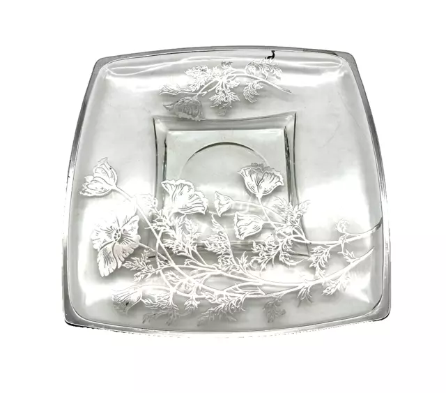 Flanders Clear Poppies Overlay Bent Glass 8-7/8" Square Tray by Silver City -USA