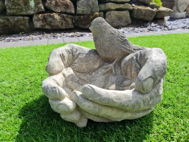 Bird On Hand Bird Bath English Country Stone - Delivery Available