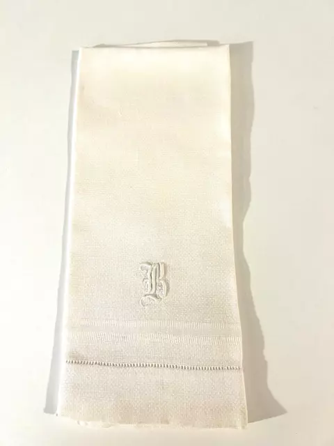 Antique Fine Linen Hand Towel Embroidered Monogram B Drawn Thread Work Estate