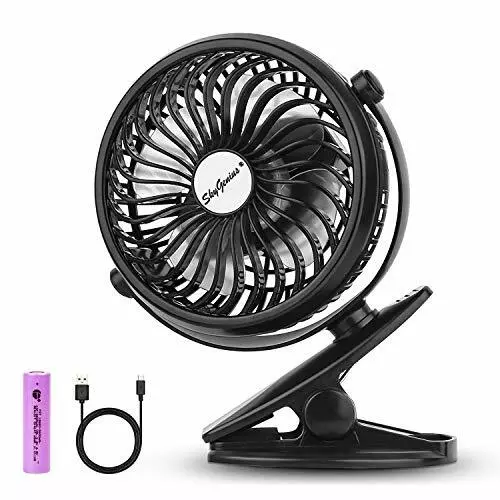 Rechargeable & Battery-Powered Clip-On Mini Fan w/ Non-Slip Base