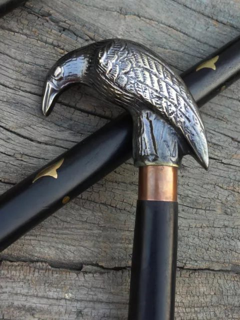 Designer Polish Head brass Crow Handle Wooden Walking Stick Cane Nautical Style