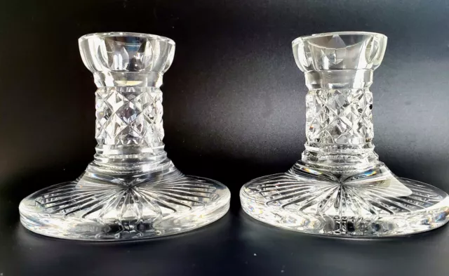 Pair WATERFORD LISMORE Clear CRYSTAL 4" Candlestick Candleholders, marked