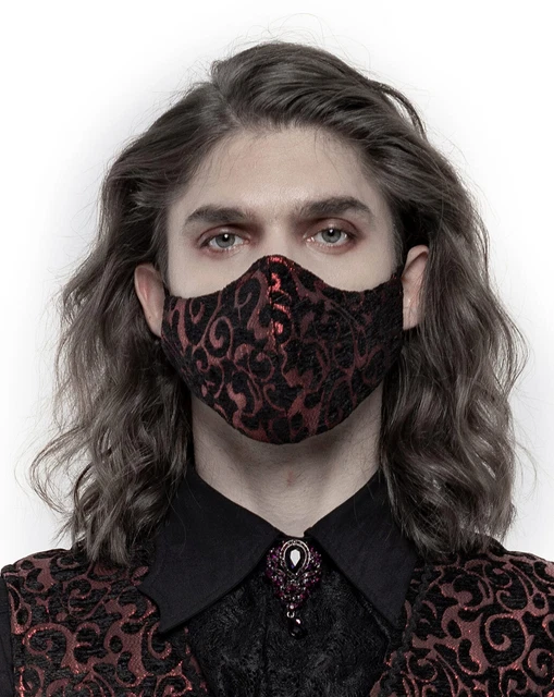Masque noir avec broderies brillantes rouges baroques, gothique élé Punk Rave