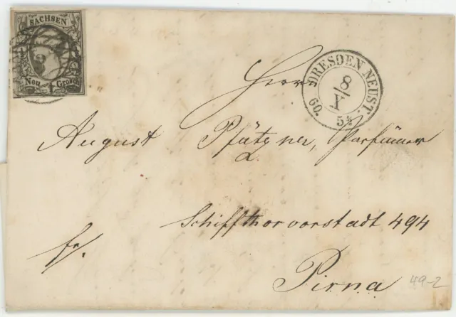 Altdeutschland Sachsen Brief Dresden Pirna 1860