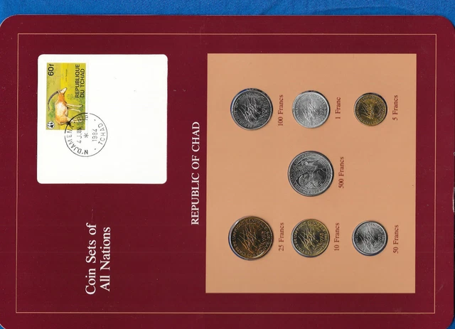 Coin sets of all Nations Chad 1976-1983 UNC 100 Francs 1982 500 Francs CAS 1976A