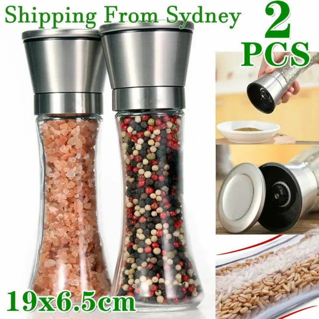 2pcs Stainless Steel Salt and Pepper Grinder of Premium Brushed Mill 5 Grade AU