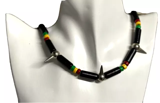 Rasta Reggae Wooden Necklace Wood Jamaican Africa Bead Spike Necklace