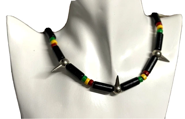 Rasta Reggae Wooden Necklace Wood Jamaican Africa Bead Spike Necklace