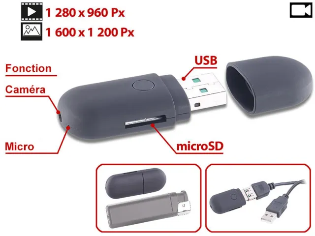 Clé USB Caméra Espion Micro SD HD Vidéo Photo Son