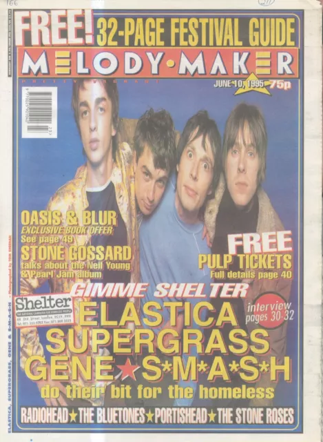 Anew13 Melody Maker Newspaper Cover Page 15X11 10/6/1995 Elastica. Supergrass