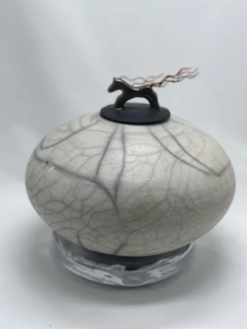 Raku Art Pottery Jeremy J Diller Spirit Jar Pot Lid Iridescent Sculpture 2