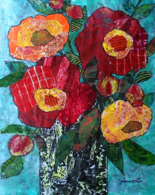 JANET LEO  sfa   ORIGINAL MIXED MEDIA   collage  BOLD BLOOMS  floral