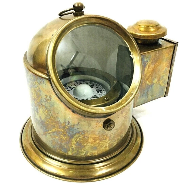 Boussole De Marine Vintage Sur Cardan - Lampe à Huile, Laiton Et Verre, Reproduction Ancienne, Décoration