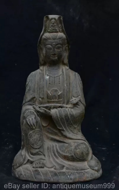 11.6" Old Chinese Bronze Buddhism Ru Yi Kwan-yin Guan Yin Goddess Statue