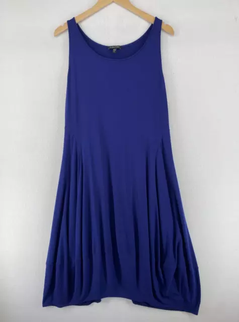 EILEEN FISHER Dress XL Stretch Rayon Jersey Lantern Tank Midi Blue USA